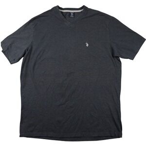 Vintage US Polo Assn Mens Dark Gray Vneck Short Sleeve T Shirt Big Tall 2XLT Y2K